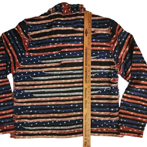 Medium American Flag Striped Jacket Ragged Stars Button-Up Patriotic NDS New Dir - Picture 8 of 12